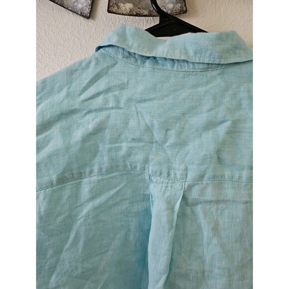 Talbot Women's Beach Summer Travel Linen Tie Hem Button Front Top Cross Dye Sz L - Picture 9 of 9